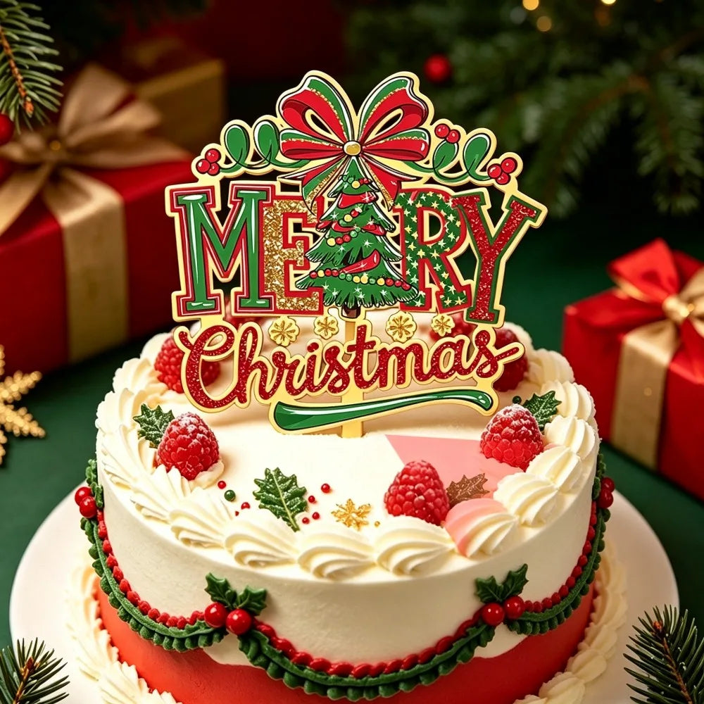 Christmas Cake Topper Acrylic Santa Claus Cupcake Pick Xmas Holiday Party Baking Dessert Decor Merry Christmas Ornament Supplies