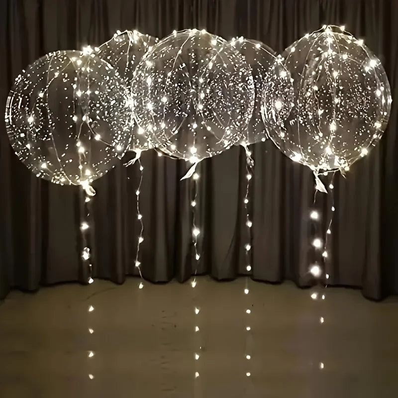 5sets Led Bobo Balloon Light up Glow Clear Balloons 20Inch Bobo Balloon with 3M String Lights Festival Table Centerpiece Decor