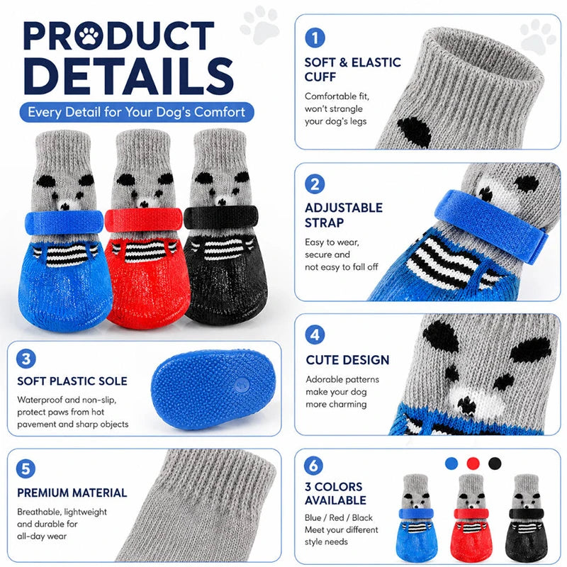 Autumn Winter Pet Dog Shoes Socks Waterproof Cat Dog Rubber Socks Non-slip Dog Rain Snow Boots Socks Dog Knitting Warm Socks