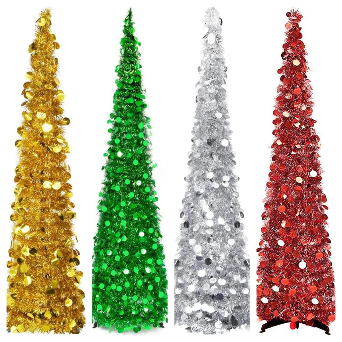 Christmas Tree 1.2m Retractable Foldable Tinsel Chenille Spiral Design Festive Holiday Christmas Decor Home Indoor Accessory