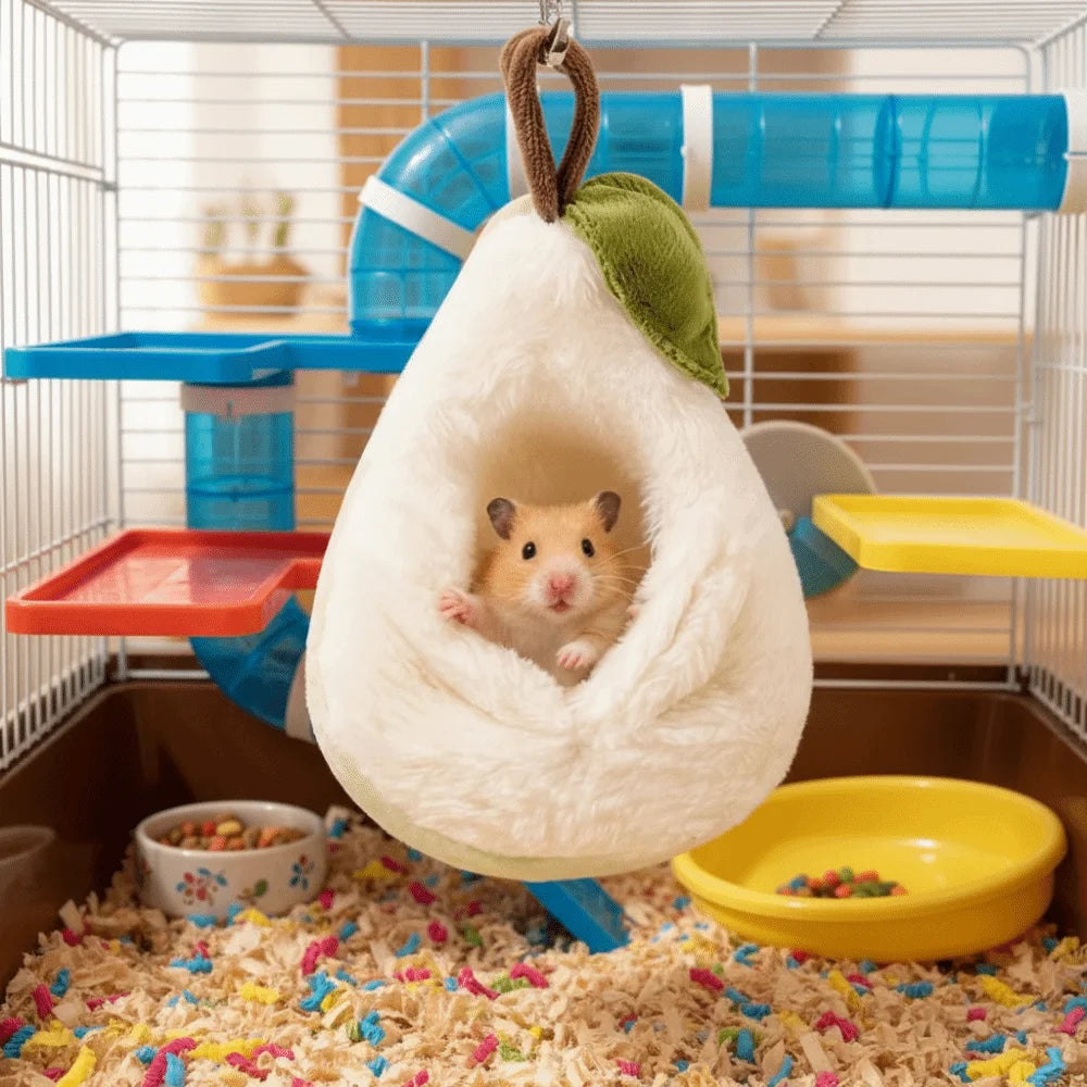 Hamster Cage Plush Hamster Hammock Warm Soft Winter Pet Nest Pear Shaped Comfortable Sugar Glider Hideout Cage Decoration