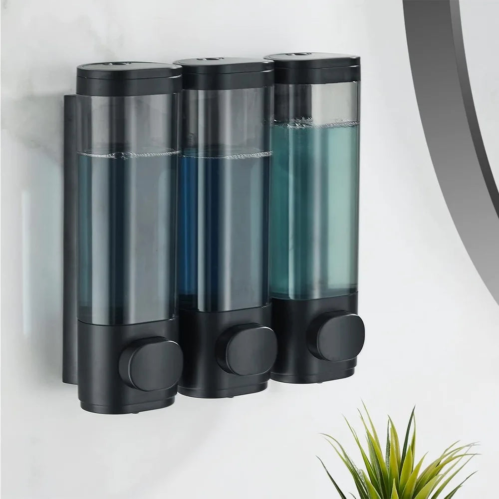 Liquid Soap Dispenser Three-Head  Shower and Lotion Dispenser Waterproof Shampoo Gel Container Wall Mount with Clear Window