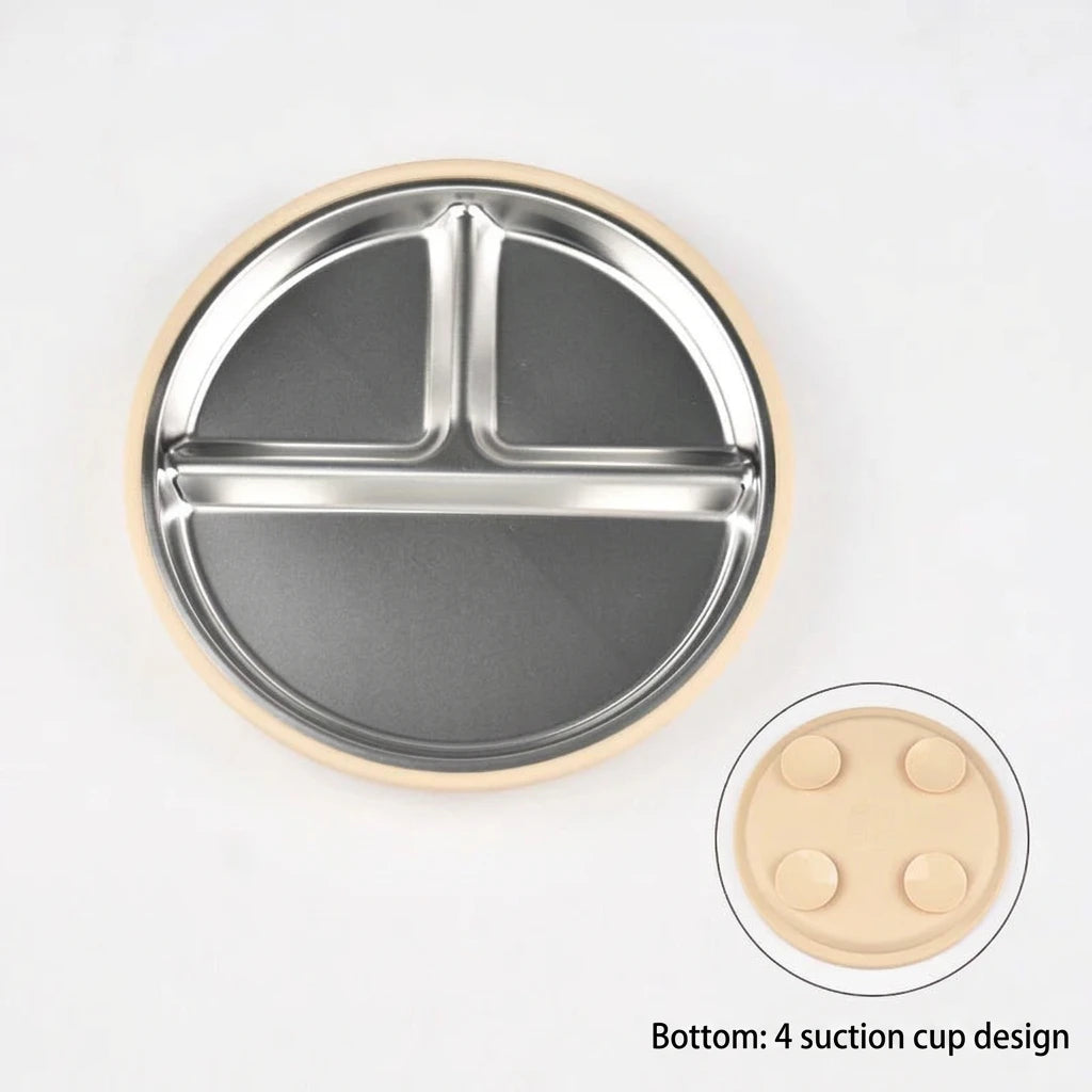 New 1PCS Stainless Steel Plate Detachable Suction Dishes Baby Feeding Sucker Bowl Food Grade Silicone Food Tray Tableware