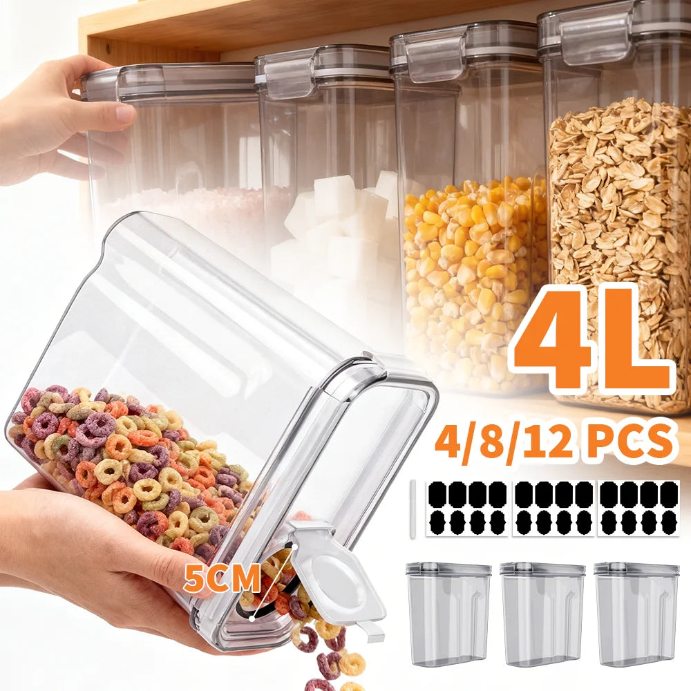 Airtight Food Storage Containers With Lid 4/8/12Pcs Storage Jar Cereal Dispenser Kitchen Organizer Transparent Sealed Tank