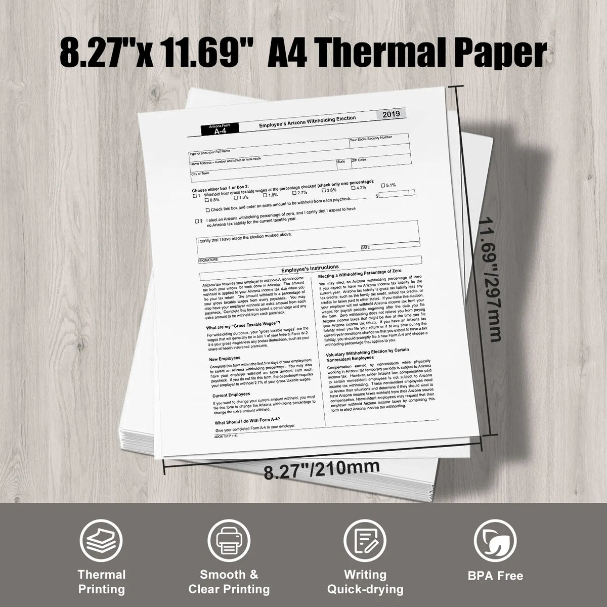 Inkless Portable A4 Thermal Printer, Bluetooth Wireless for PDF Excel Word Documents, Ideal for Home Office School Use