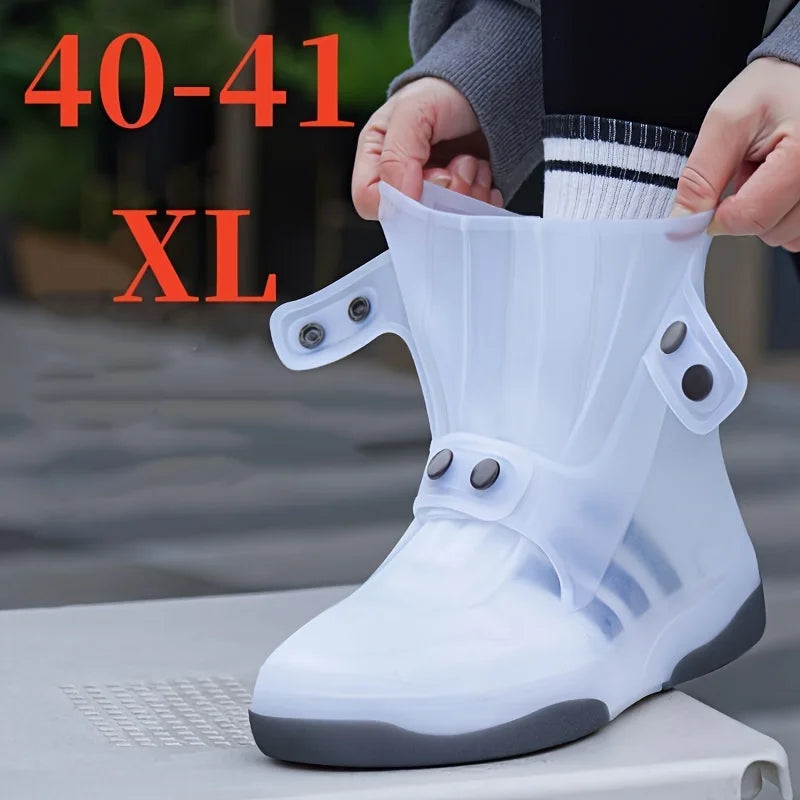 1set Two Tone Shoe Covers Waterproof Overshoes Washable Anti Skid Shoe Covers With Button White Durable Shoe Covers
