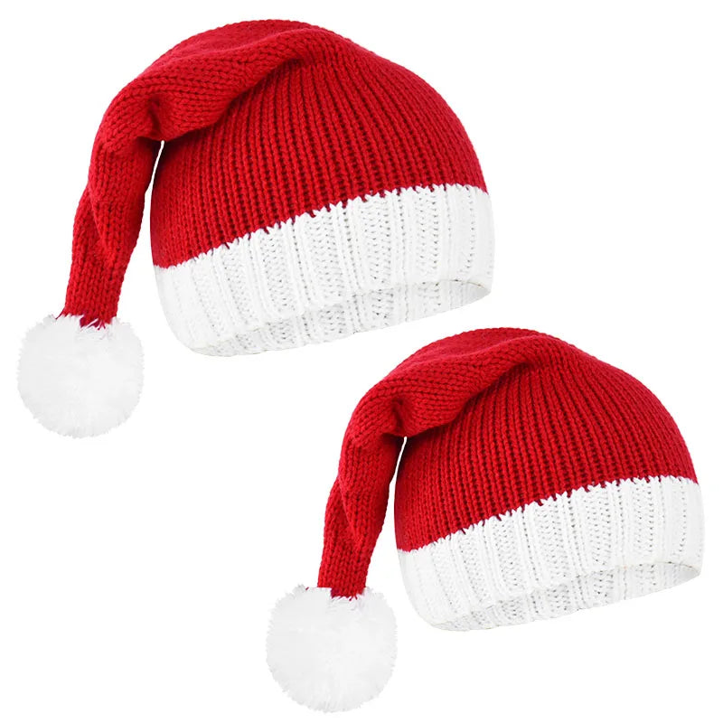 2026 Knitted Christmas Hat Cute Pompom Adult Soft Beanie Santa Cap New Year Party Family Gift Navidad Natal Noel Decoration