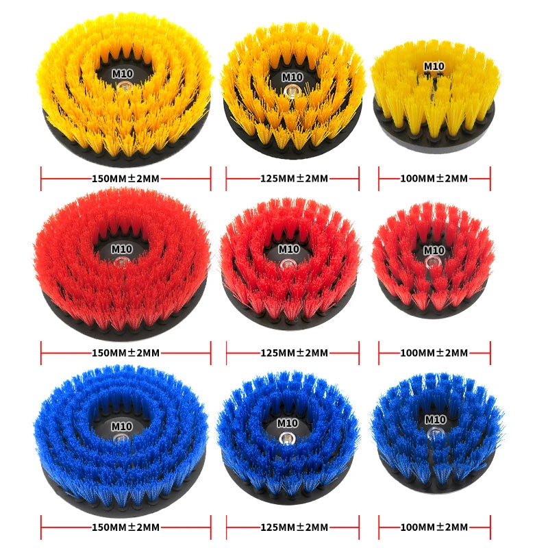 4 5 6Inch Electric Scrubber Drill Cleaning Brush Kit 3Pcs Red/Blue/Yellow with M10 adapter for Cleaning Car House
