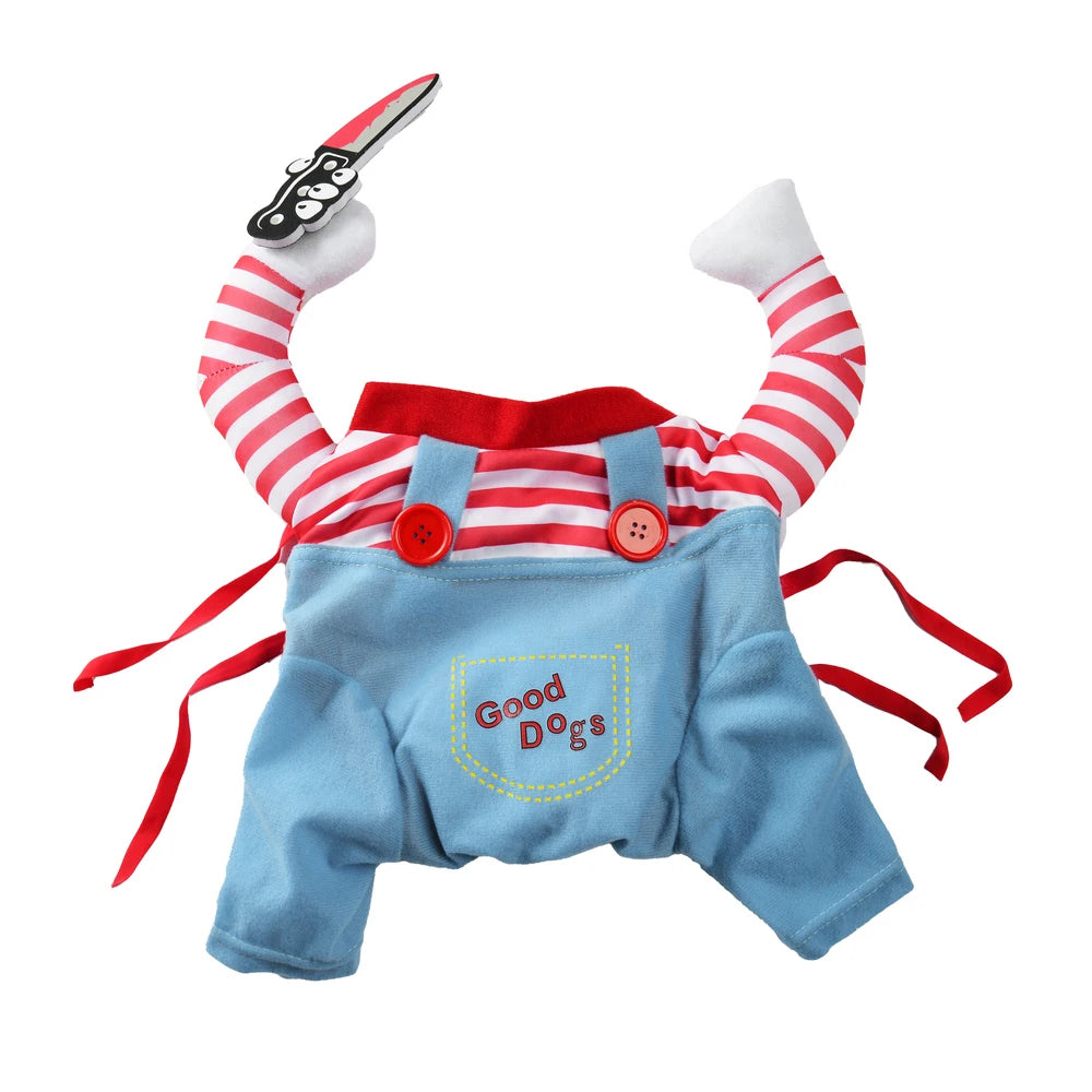 Funny Dog Clothes Halloween Costume For Small Medium Large Dogs Festival Knife Holding Puppy Cosplay Suit Party Gift Pet Apparel