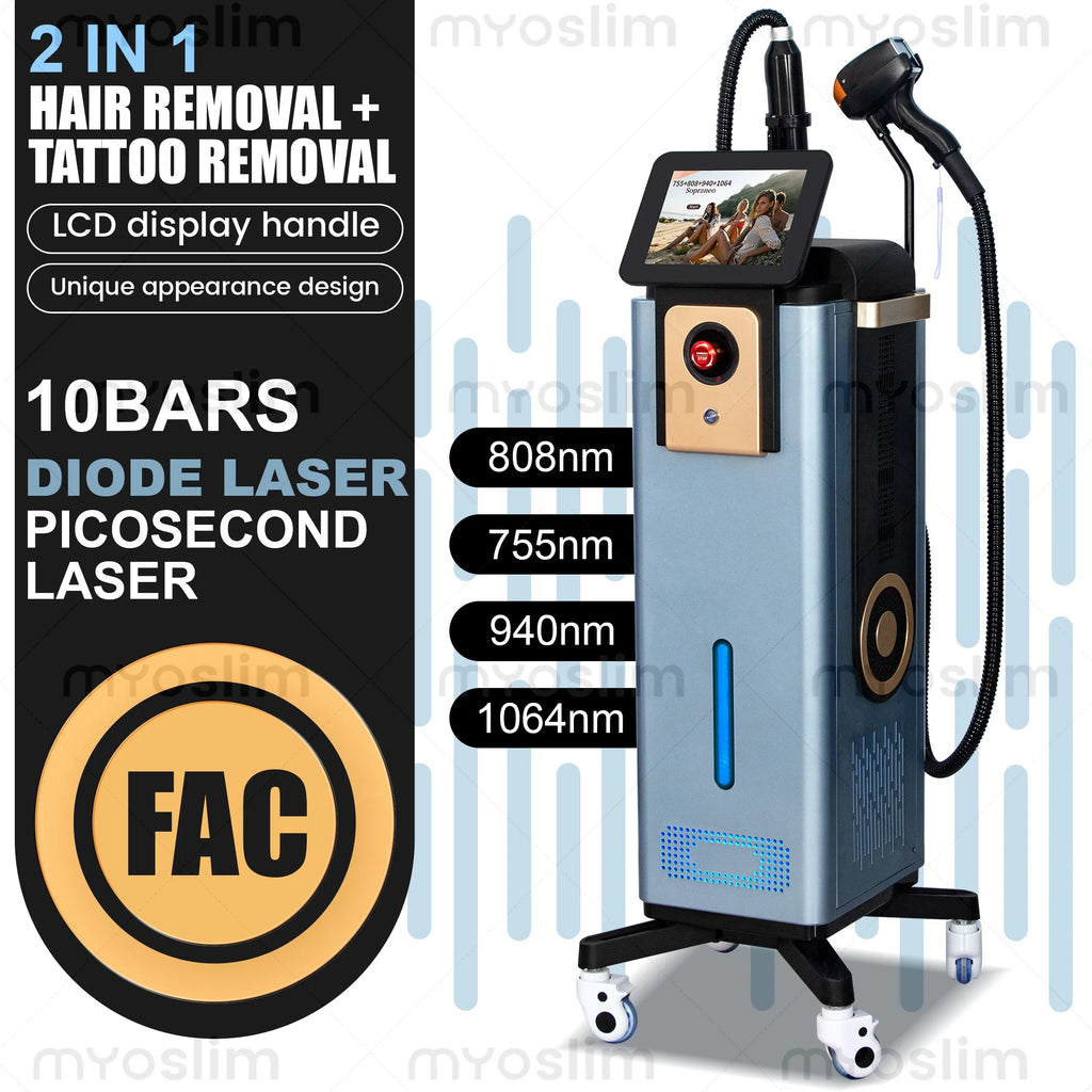 Diode Hair Removal 4 Wavelengths  Pico Tattoo Removal Machine  755nm  FAC Collimation Ice Cooling System Foldable Touch