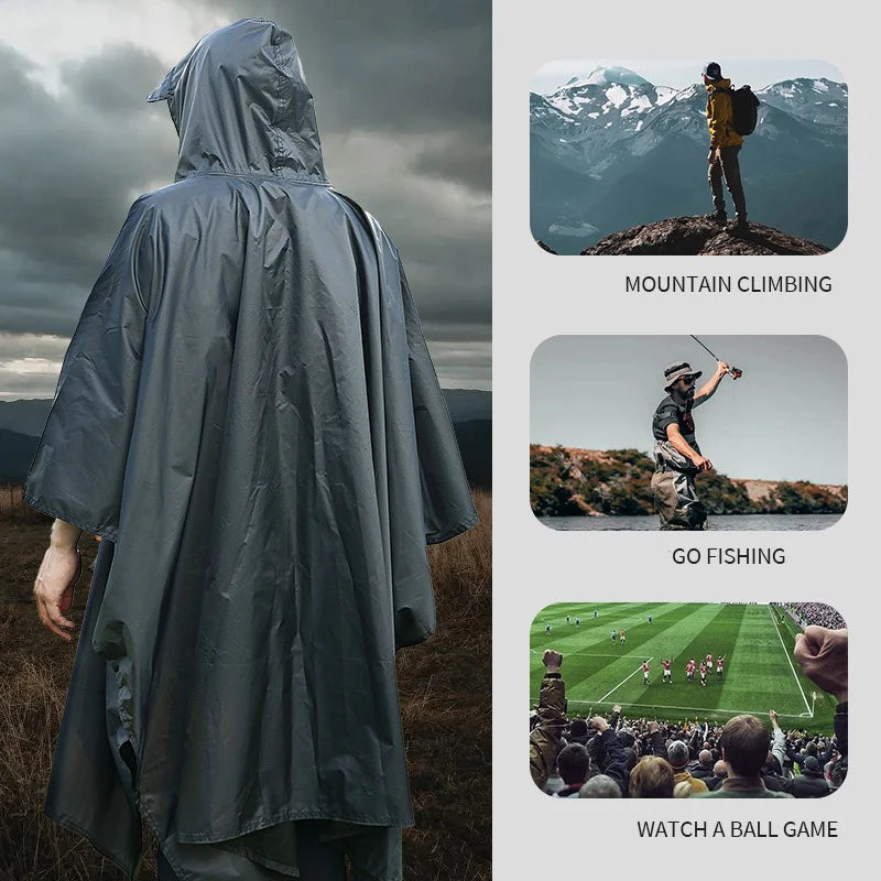 Outdoor 3 In 1 Military Raincoat Hooded Sleeve Waterproof Rain Poncho Motorcycle Rain Cover Camping Hiking Travel Rainwear Tent