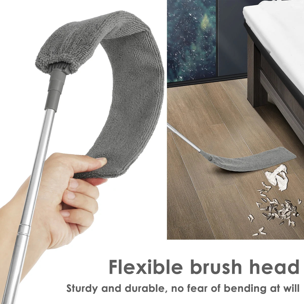 Gap Dust Cleaner Retractable Microfiber Gap Dust Brush Flexible Long Flat Gap Duster with Extendable Pole and Cloth Cover