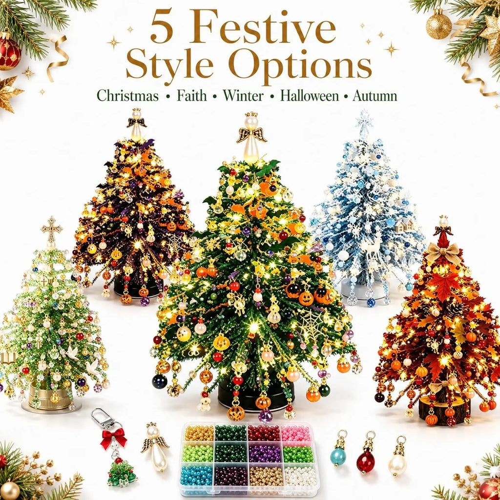 DIY Beaded Christmas Tree Kit 3D Crystal Bead Holiday Craft Set for Adults Colorful Beads Tabletop Tree Ornament Charms DIY Gift