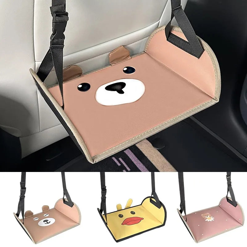 Kids Cartoon Car Seat Foot Support Universal Bear Car Travel Rest Foot Mat Portable Auto Backseat Suspension Hammock Footstool