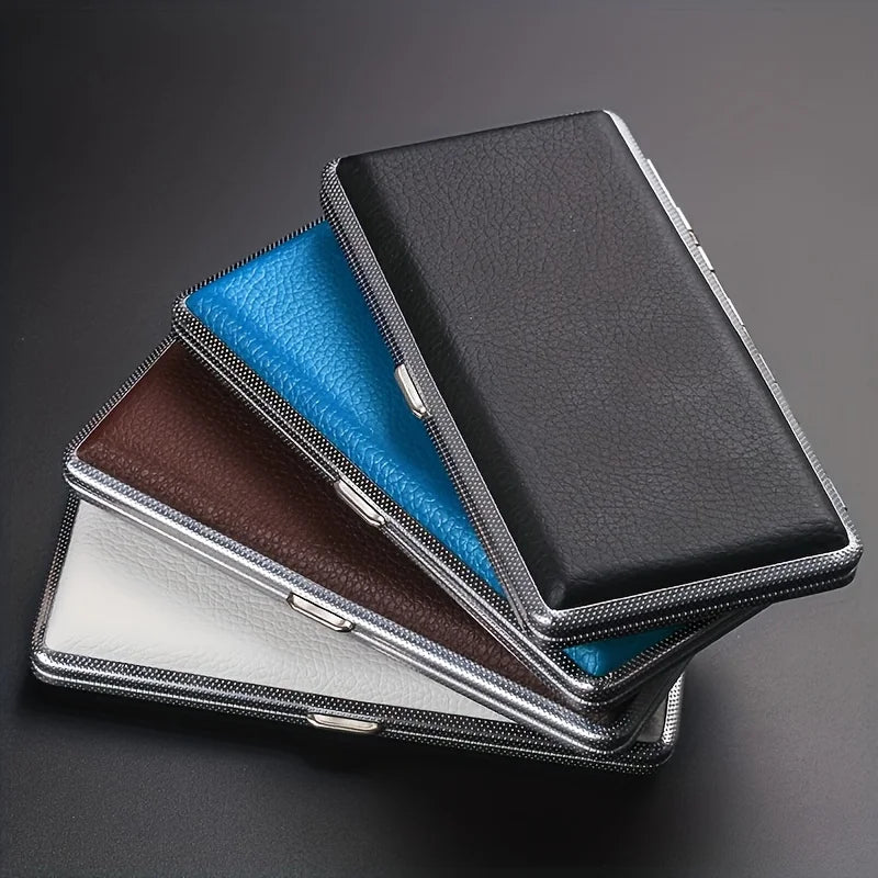 1Pc New Leather Metal Cigarette Case Holds 14 Cigarettes for Cigarettes, Extra Long Cigarette Case with Enlarged PU Leather