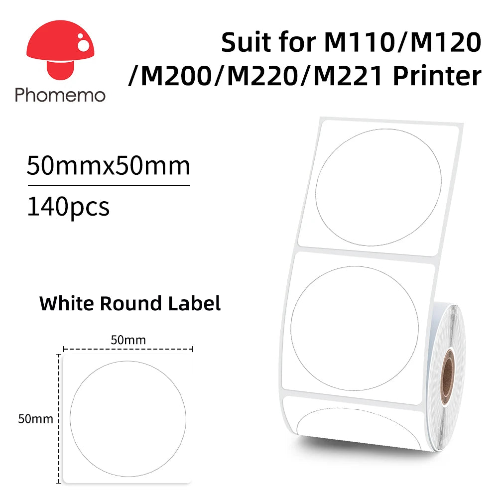 Phomemo 203dpi M110 M220 M108 Label Maker Tag Price Portable Thermal Label Printer with White Photo Labels for Bakery/Business