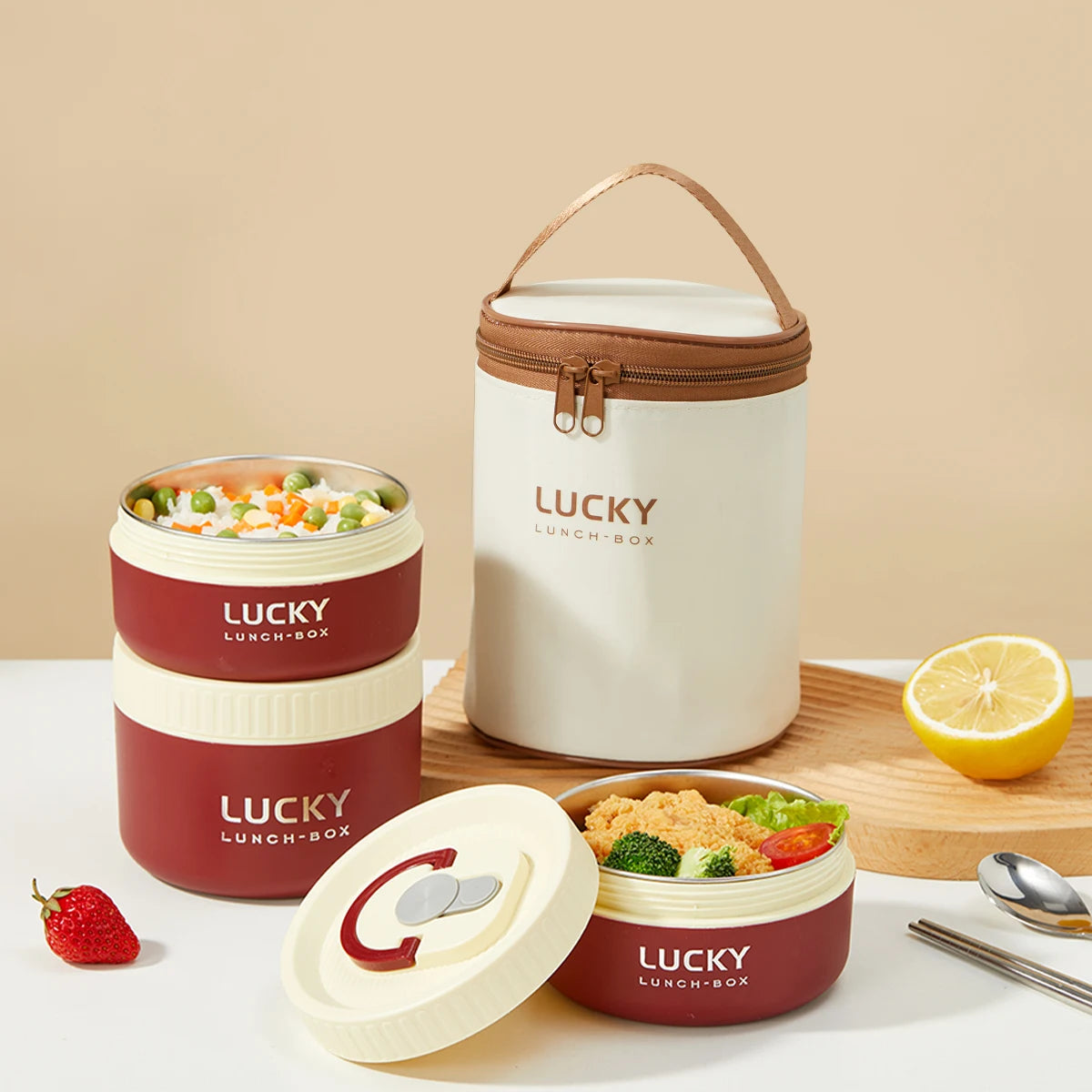 WORTHBUY Sealed Lunch Box 304 Stainless Steel Insulated Bento Box Portable Leak Proof Thermal Food Container Microwave Soup Jar