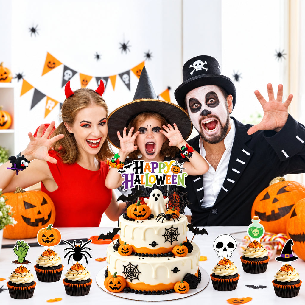 Halloween Party Decor Set Happy Pumpkin Banner Hanging Swirls Cake Topper Witch Ghost Castle Home Halloween Ornaments Supplies