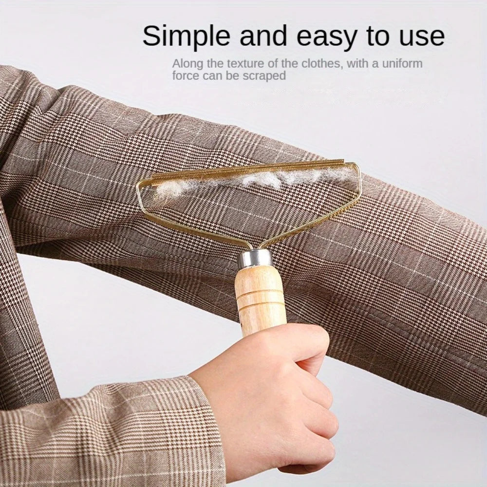 Reusable Metal Lint Remover Tool Durable Pet Hair Remover Tool with Wooden Handle Portable Fabric Shaver Fuzz Cleaner for Clothes