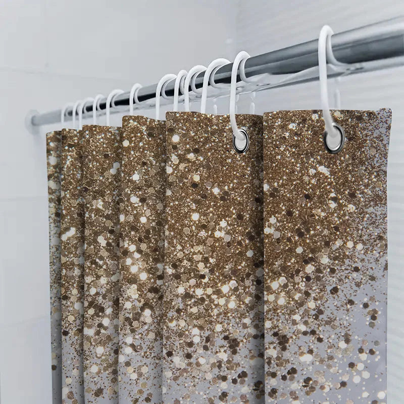 Gold Sparkle Shower Curtain Bathroom Decor Waterproof Fabric Modern Design for Bathtub Decoration.