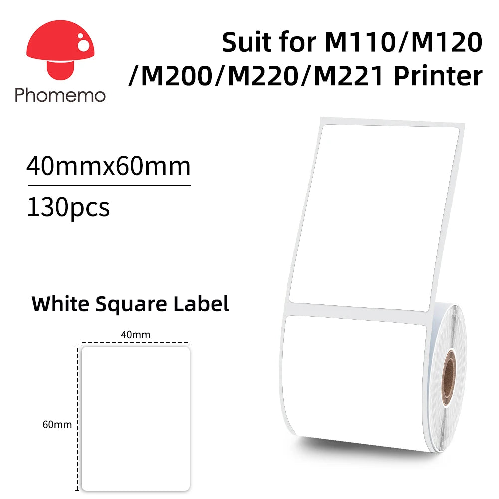 Phomemo 203dpi M110 M220 M108 Label Maker Tag Price Portable Thermal Label Printer with White Photo Labels for Bakery/Business