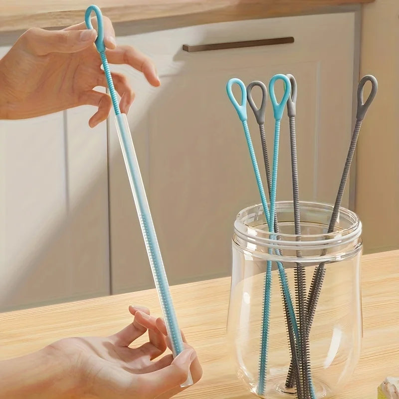 Silicone Wash Cup Brush with Long Handle, Reusable Silicone Straw Cleaning Kit, 6mm Diameter, Bendable Soft Pipe/Tube Cleaning