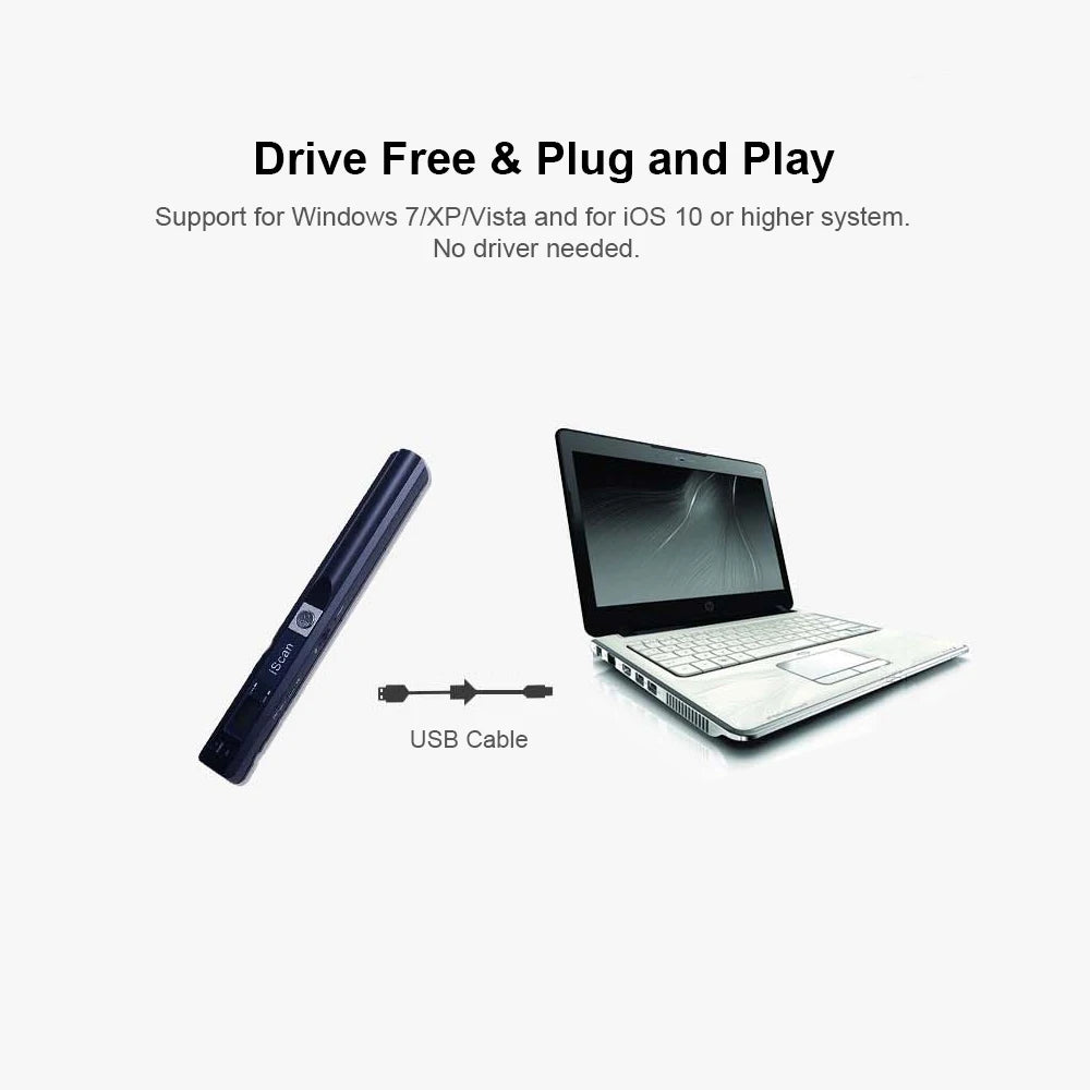 iScan Portable Mini Handheld Document Scanner A4 Book Scanner for JPG and PDF Formats 300/600/900 DPI