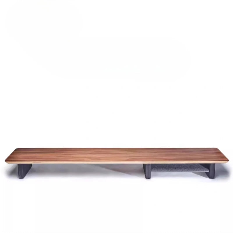 Premium Black Walnut Wood Monitor Stand Office Riser for Computer Screen Extra Long Laptop Rack Desktop Management Storage Shelf