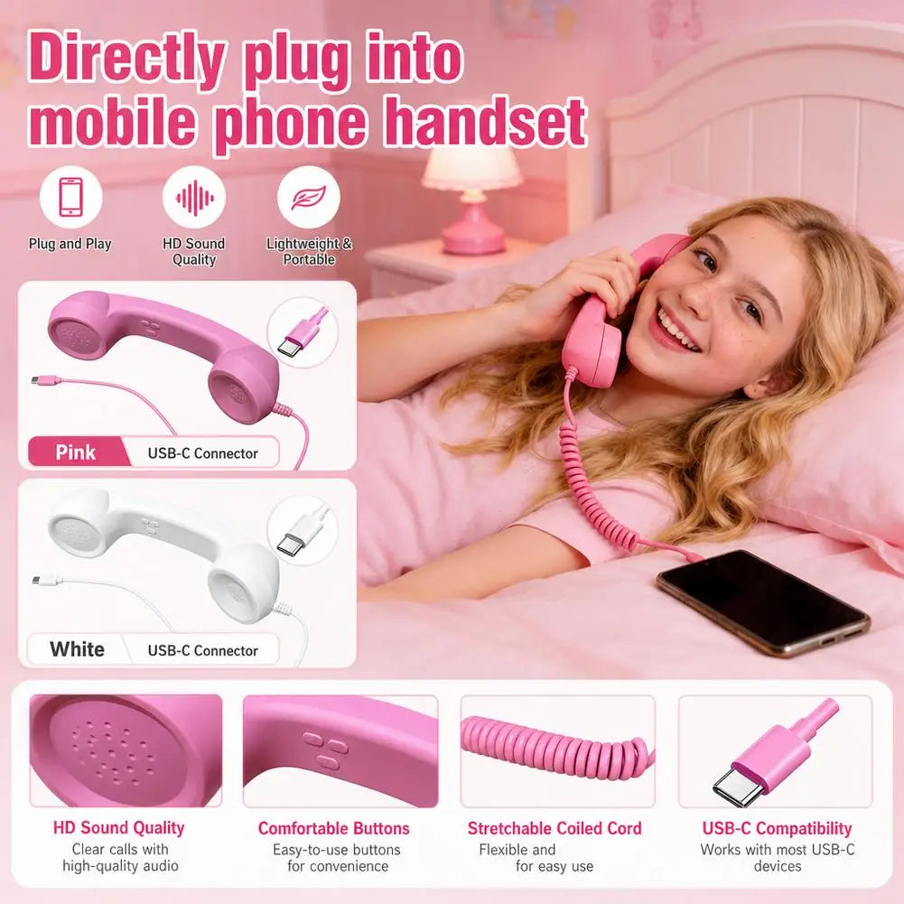Retro Telephone Receiver Type-C 3.5mm Microphone Handset Directly Plug Into Mobile Phone Handset For Mobile Phones