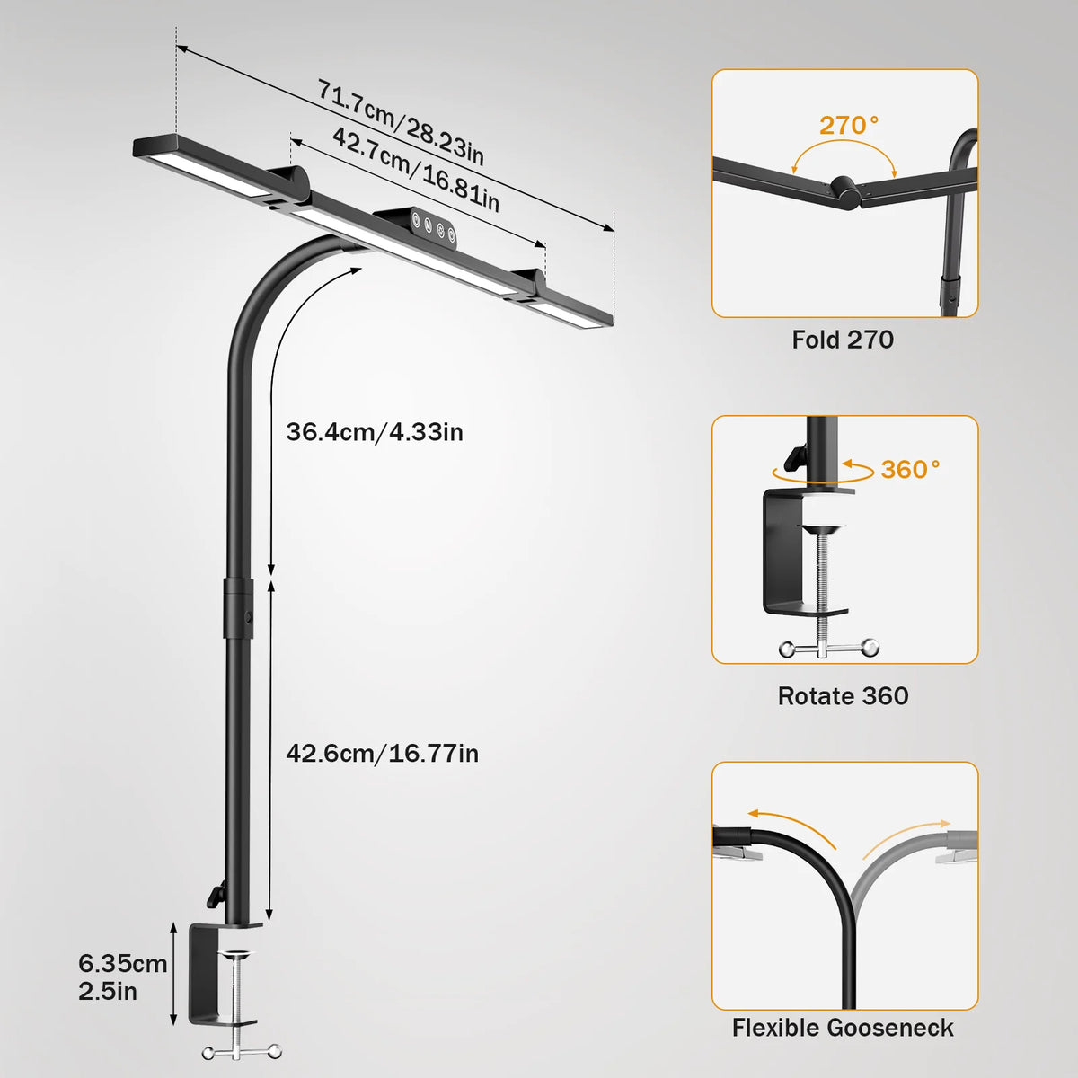 LED Desk Lamp with Clamp Architect Desk Lamps for Home Office with 4 Colour Modes, Ultra Bright Computer Desk Lamp Continuo