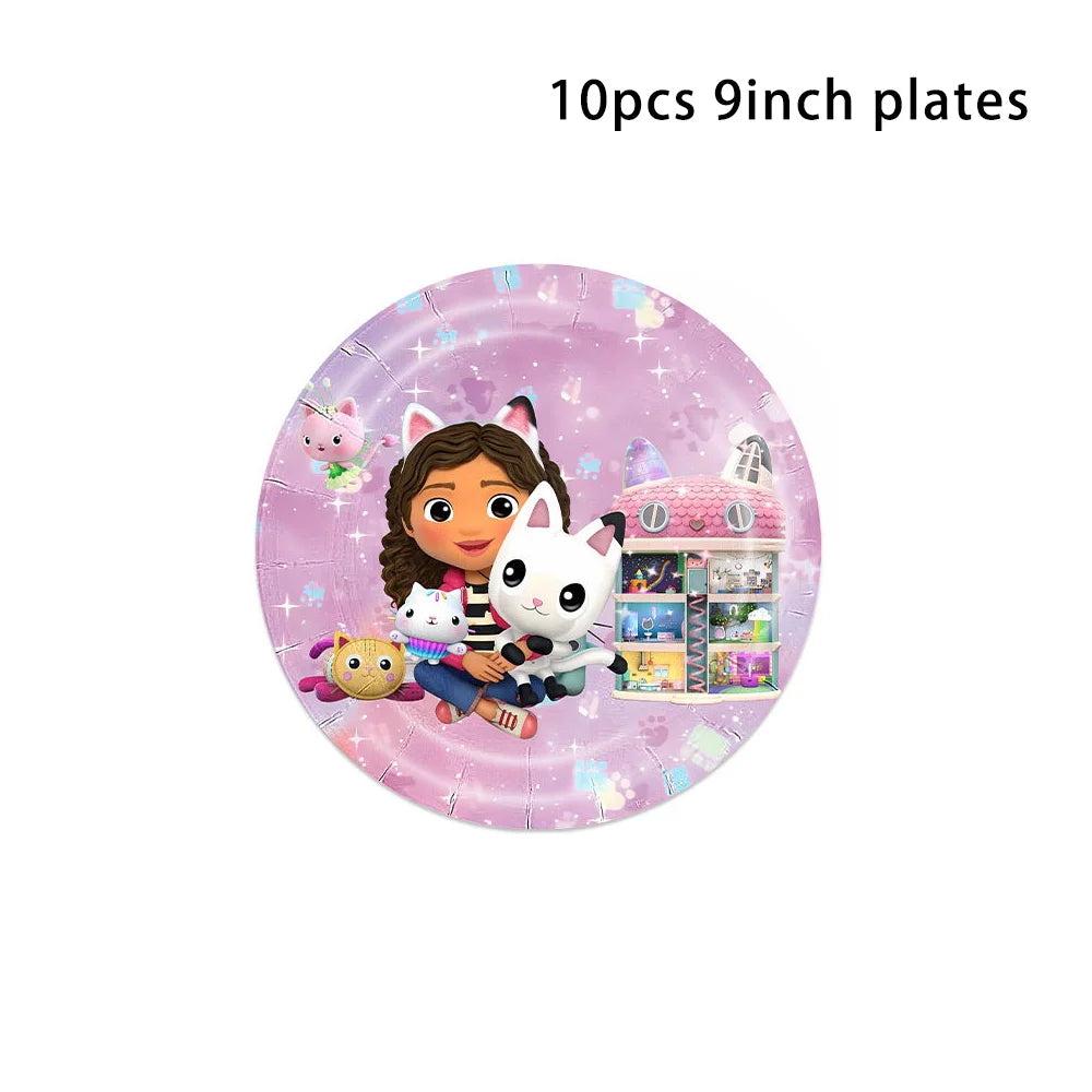 Pink Gabby Dollhouse Birthday Tableware Cat Girls Disposable Plates Cups Napkins Kids Girls Birthday Party Baby Shower Decor