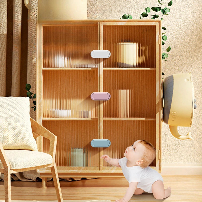 3/5/10Pcs Children's Drawer Safety Latch Cabinet Door Protection Baby Anti Pinch Hand Invisible Lock Opposite Door Wardrobe Lock