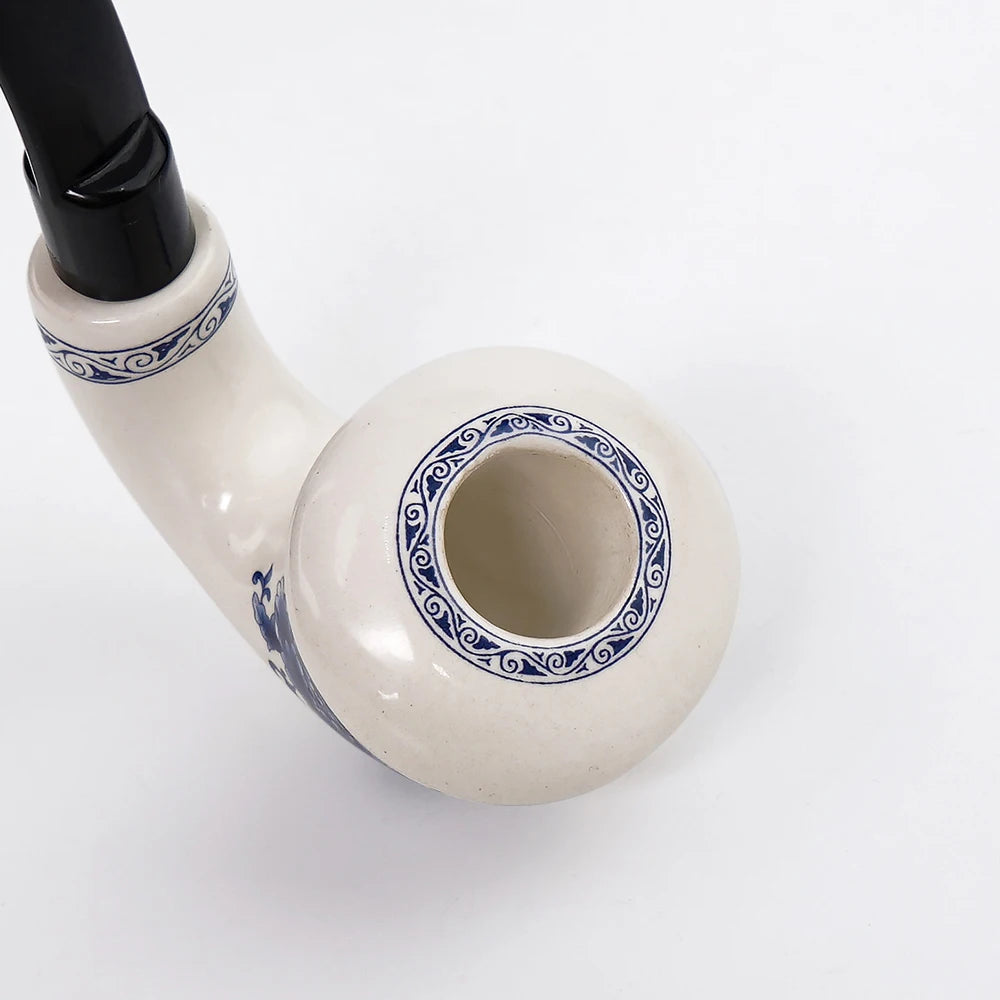 Ceramic Smoking Pipe With Bent Acrlyic Stem Mouthpiece Filter Screen Filter Pipe China Pottery 9mm