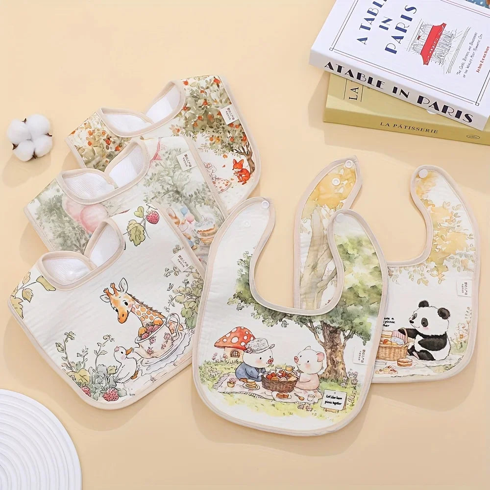 Baby gauze bib, waterproof cartoon saliva towel, children's and baby products, baby meal bag bib