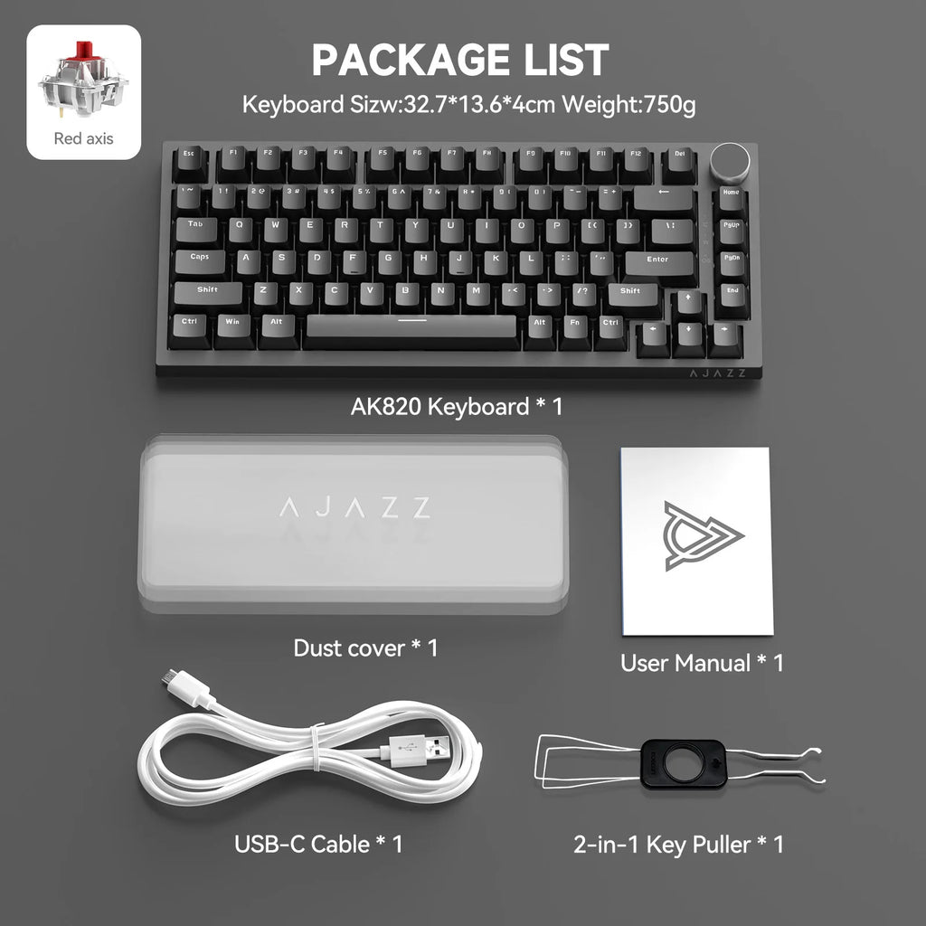 AJAZZ AK820 75% Wired Mechanical Keyboard: Hot-Swappable, RGB Backlit, Knob Control | For Office & Gaming