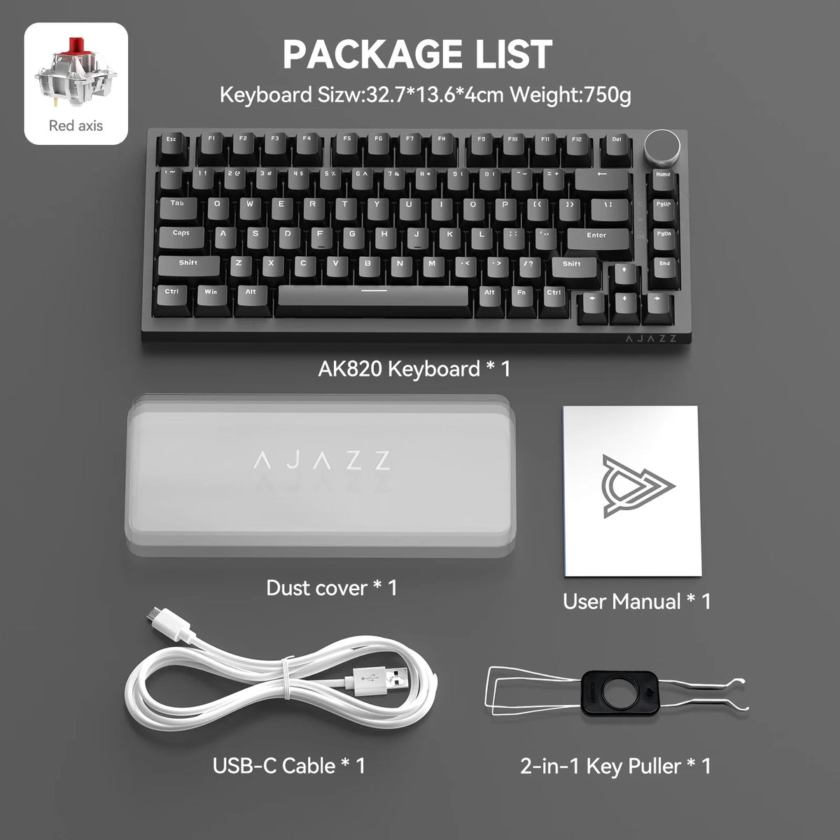 AJAZZ AK820 75% Wired Mechanical Keyboard: Hot-Swappable, RGB Backlit, Knob Control | For Office & Gaming