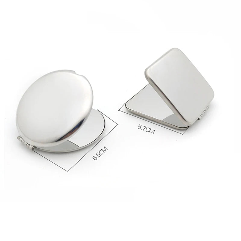 1pcs Portable Women Stainless Steel Makeup Mirror Hand Pocket Folded-Side Cosmetic Make Up Mirror Small Various Shapes