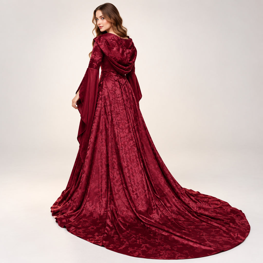 Halloween Cosplay Women's Luxury Witch Hooded Dress Costumes Retro Embroidered Renaissance Gothic Wedding Floor Length Dress