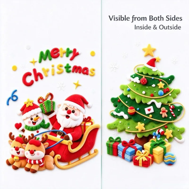 Merry Christmas Static Window Stickers Cartoon Santa Snowflake Glass Decals Reusable No Glue Xmas Home Shop Decor