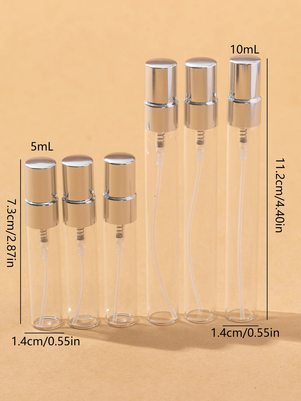 50pcs 5ml10ml Aluminum Half-Cover Spray Head Transparent Glass Perfume Bottle Spray Bottle Mini Travel Size Makeup Tools