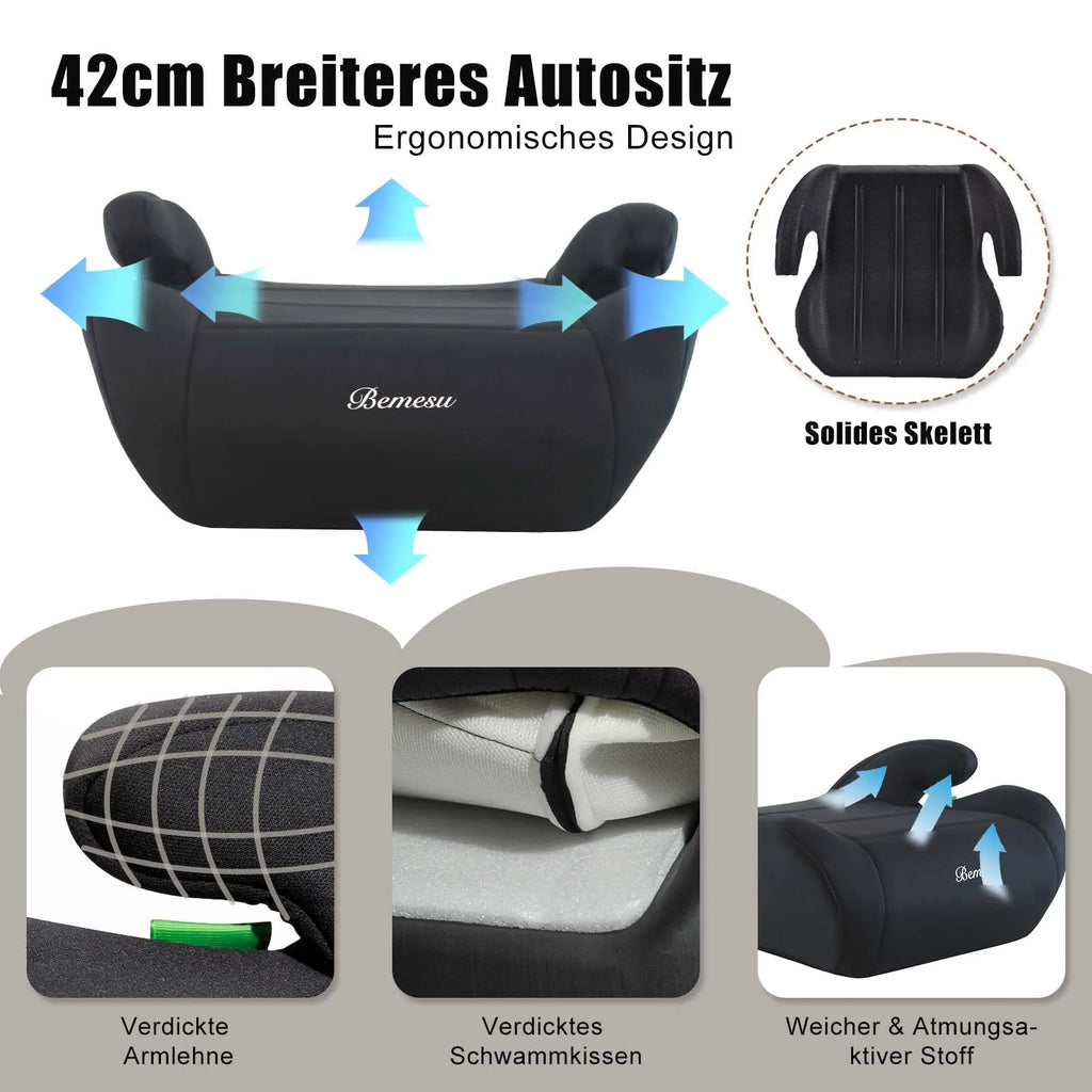 Child Car Safety Booster Seat, Compliant with i-Size UN ECE R129/03 Standard, Three-Point Safety Harness, Portable Child Safety Seat, Suitable for Ages 6-10 (Height 125-150 cm)