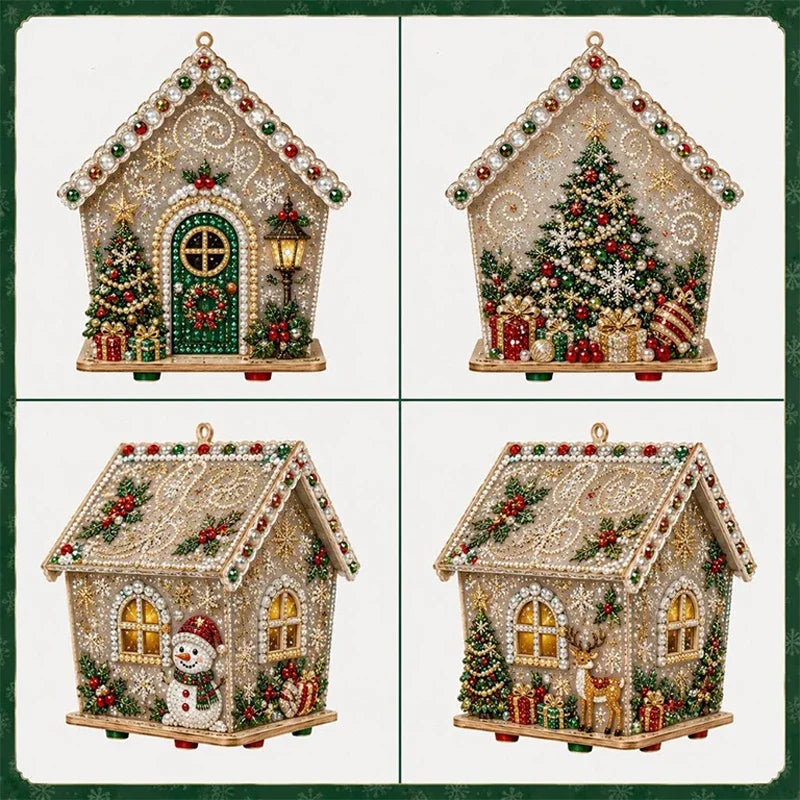 DIY Pearl Craft Kit Christmas Cottage Diamond Painting Set Wooden Pearl Art Christmas Tree Ornaments For Home Decoration Gifts
