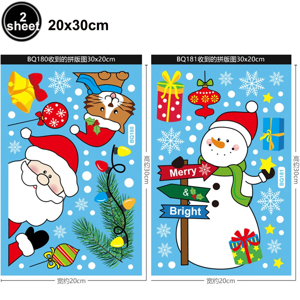 Christmas Window Stickers Santa Claus Reindeer Snowflake Static Window Clings Merry Christmas Glass Decals New Year Party Decors