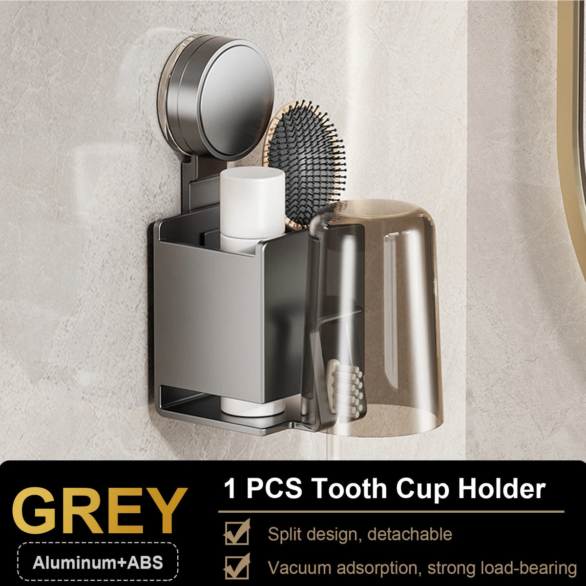 Suction Cup Toothbrush Holder With Squeezer Perforation-free Bathroom Shelf Mouthwash Cup Toothbrush Holder
