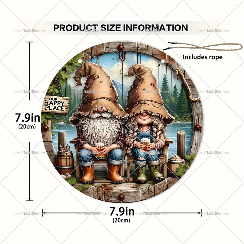 1pcs Merry Christmas Dwarf Wooden Ornaments Sign Dwarf Christmas Candy Cane Pattern Wooden Hanging Home Plaque Scene DecorSupply