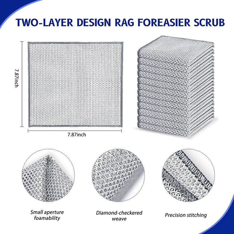 Magic Cleaning Cloth Double-sided Metal Steel Wire Rags Kitchen Dishcloth Scouring Pad Pot Washdishing Cloths Towel Clean Tools