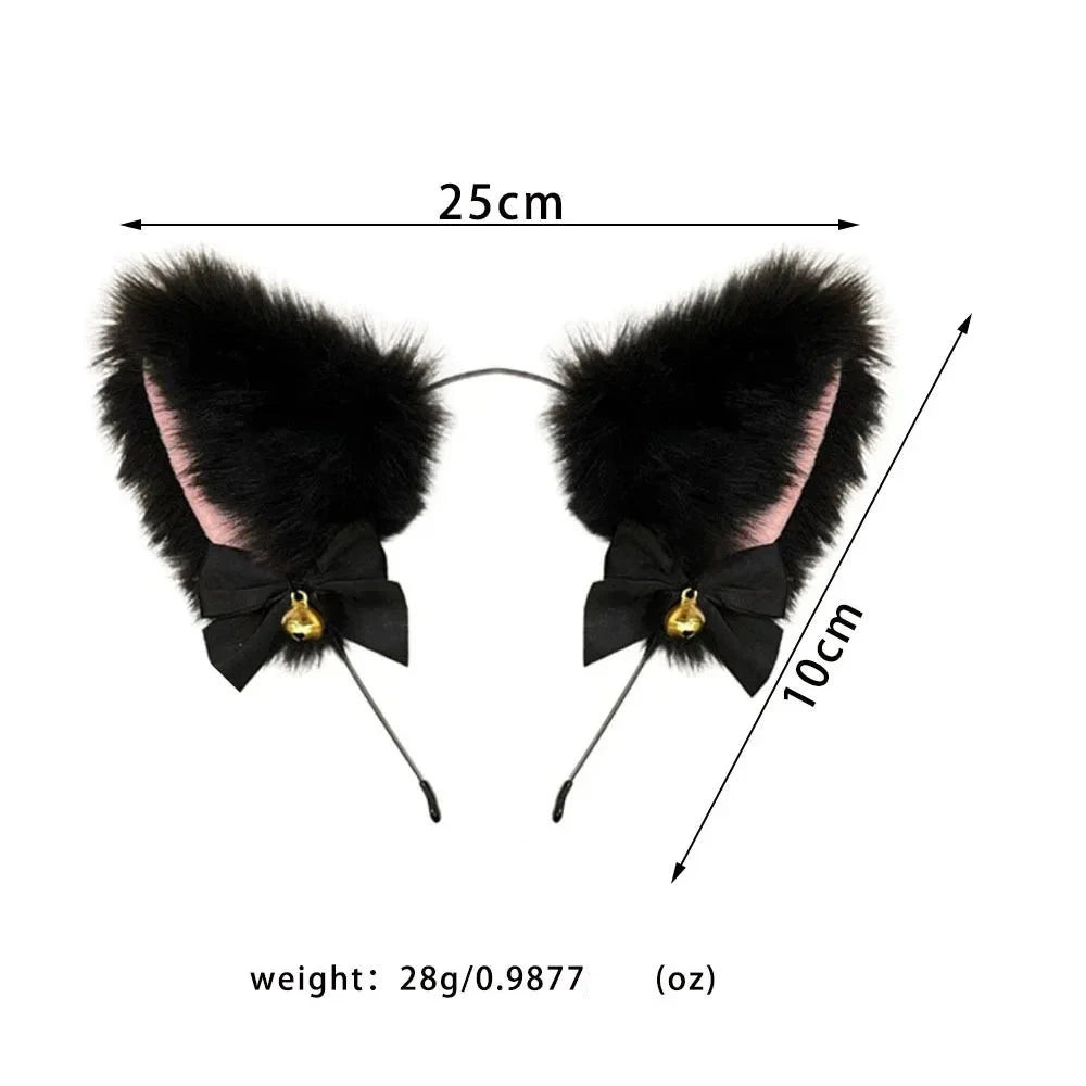 NEW 3pcs Halloween Party Cos Plush Animal Ear Animal Tail Suit Fox Ear Wolf Ear Headband Tail Accessories Cat Head Bell Collar