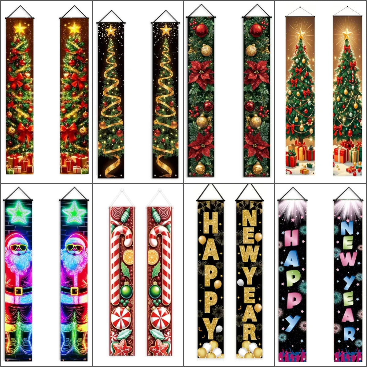Merry Christmas Theme New Year Party Decorations Couplet Santa Claus Snowman Christmas Tree Wall Door Hanging Flags Banner Props