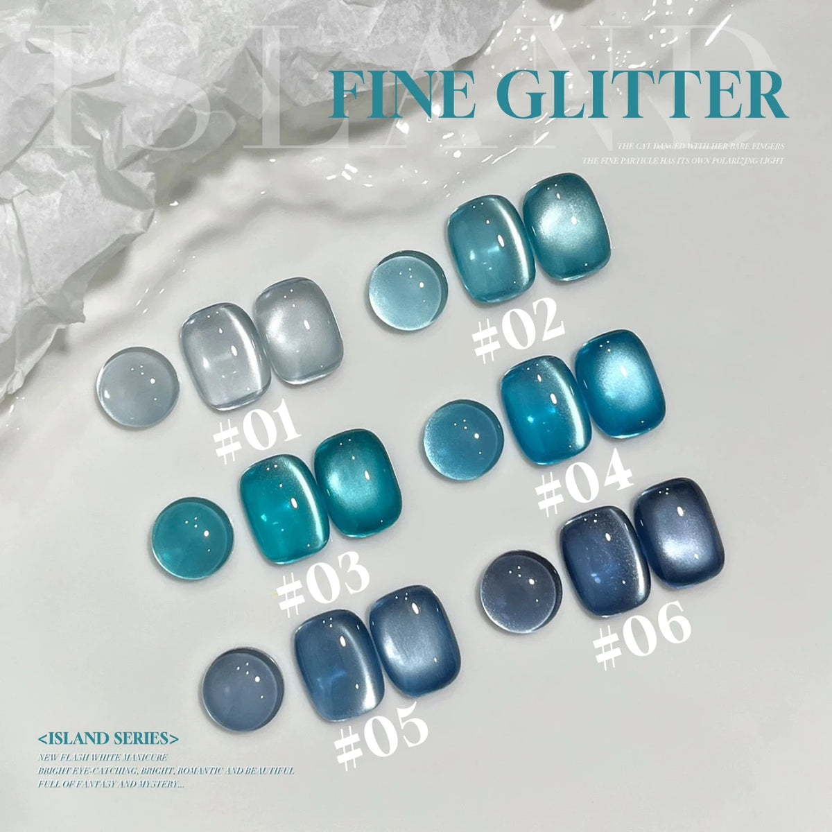 12ML 1-6PCS Summer And Autumn Island Glass Bead Magnet Cat Eye Gel Nail Polish Blue Nails Nail Art Nail Supplies