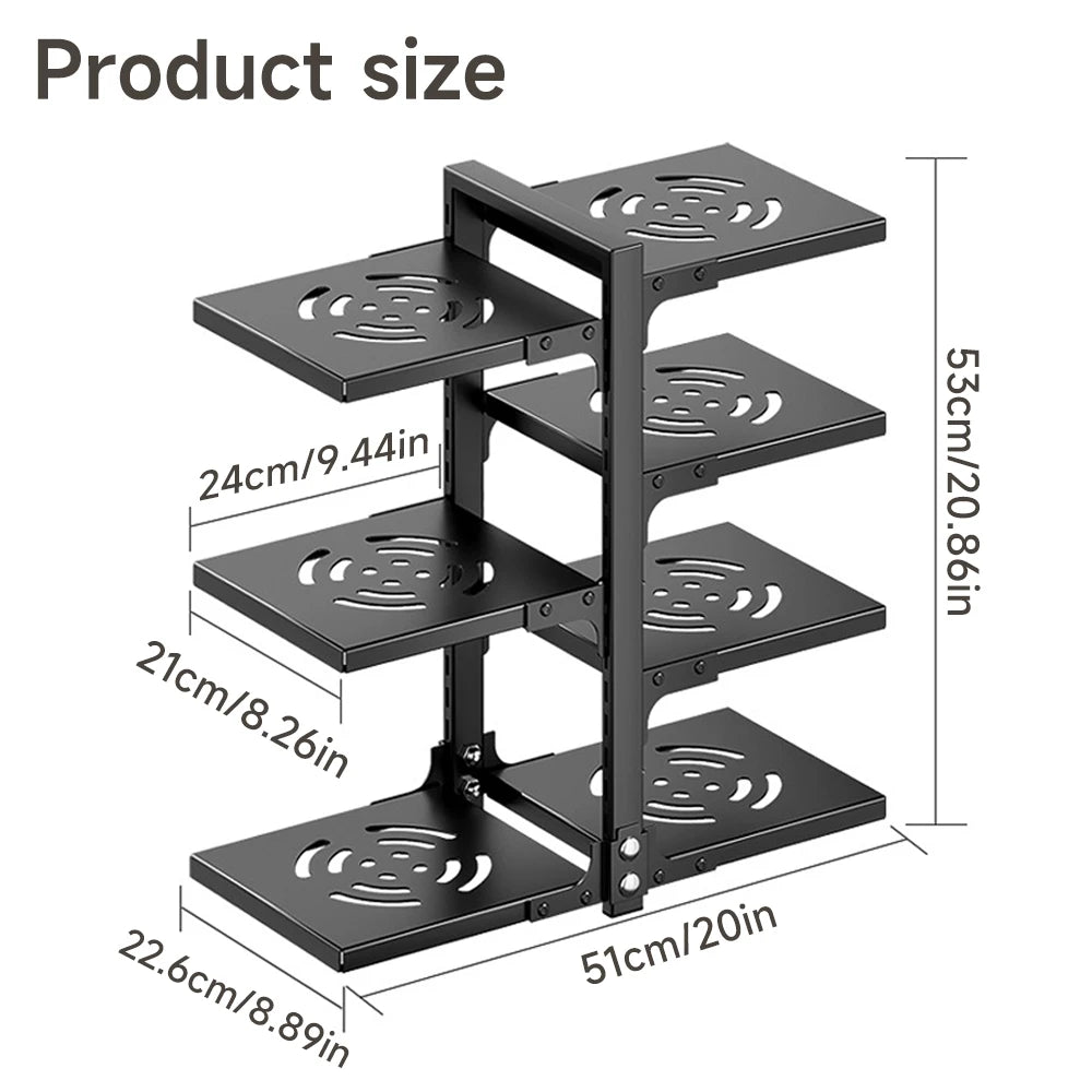 Adjustable Pot Rack Organizer, Kitchen Carbon Steel Pot Storage Rack, Multi-Layer Household Pot and Pan Organizer for Kitchen